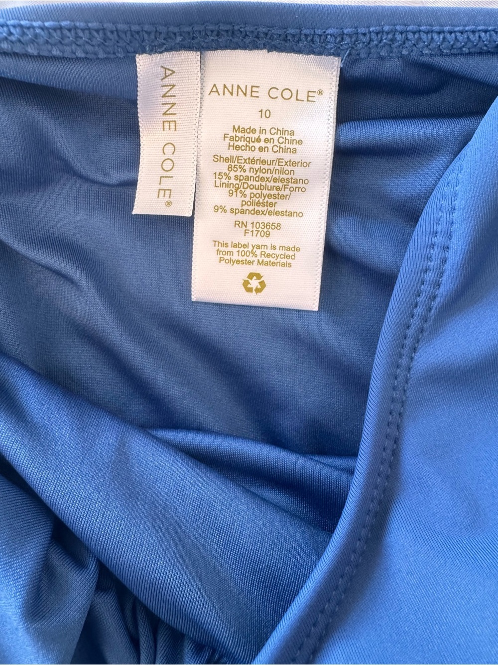 Anne Cole Blue One-Piece Swimsuit with V-Notch - Picture 6 of 9